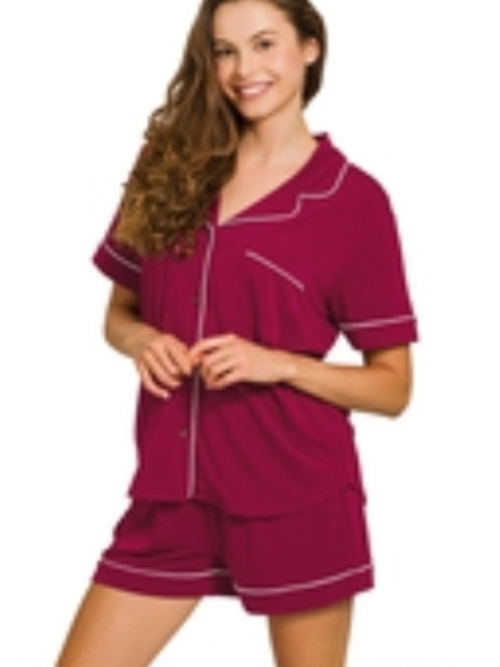 Women's Short Sleeve Pajama Set - Classic Button-Front
